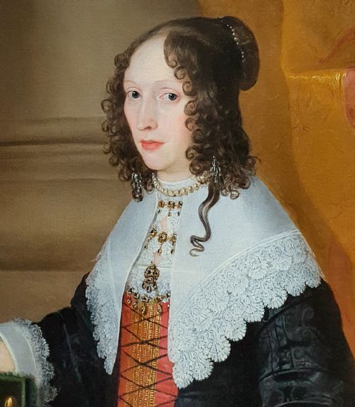 PORTRAIT OF A LADY HOLDING A LEMON WITH LANDSCAPE BEYOND C1640 ANTIQUE OIL ON CANVAS CIRCLE OF EDWARD BOWER 15971667 - ADDITIONAL PHOTO 4