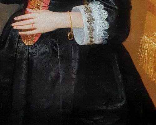 PORTRAIT OF A LADY HOLDING A LEMON WITH LANDSCAPE BEYOND C1640 ANTIQUE OIL ON CANVAS CIRCLE OF EDWARD BOWER 15971667 - ADDITIONAL PHOTO 8