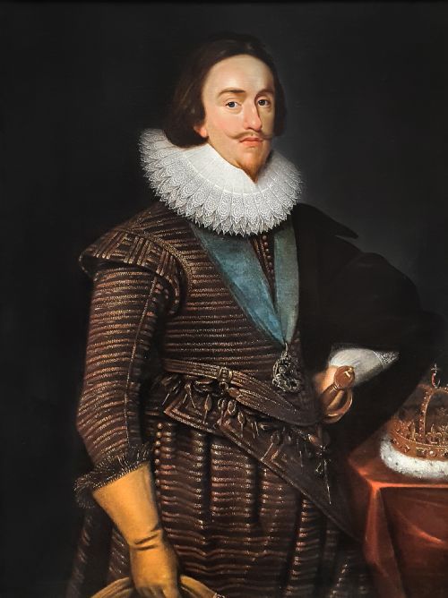 fig 1. Portrait of King Charles I with the Scottish Royal Crown c.1633; Studio of Daniel Mytens (c.1590-1647/48), Antique oil painting on canvas