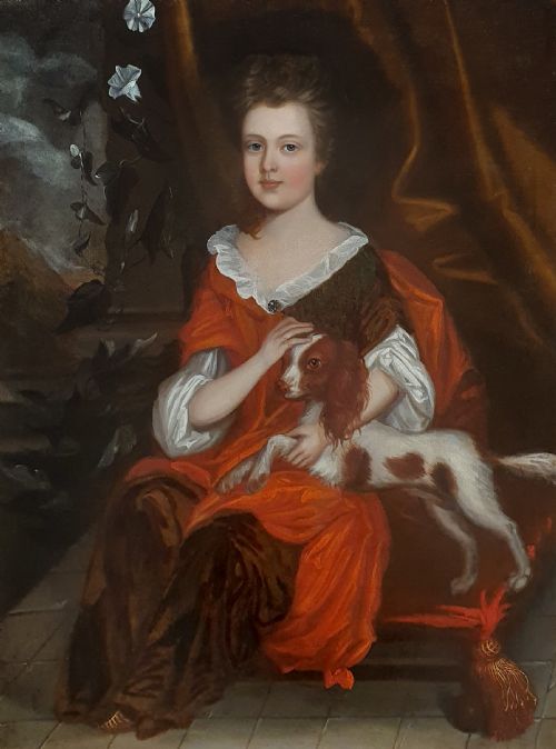 PORTRAIT OF A YOUNG GIRL WITH A SPANIEL C1695 ATTRIBUTED TO JOHANNES VERELST 16481734 - ADDITIONAL PHOTO 3