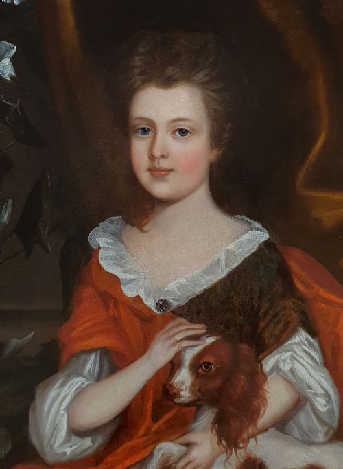 PORTRAIT OF A YOUNG GIRL WITH A SPANIEL C1695 ATTRIBUTED TO JOHANNES VERELST 16481734 - ADDITIONAL PHOTO 4