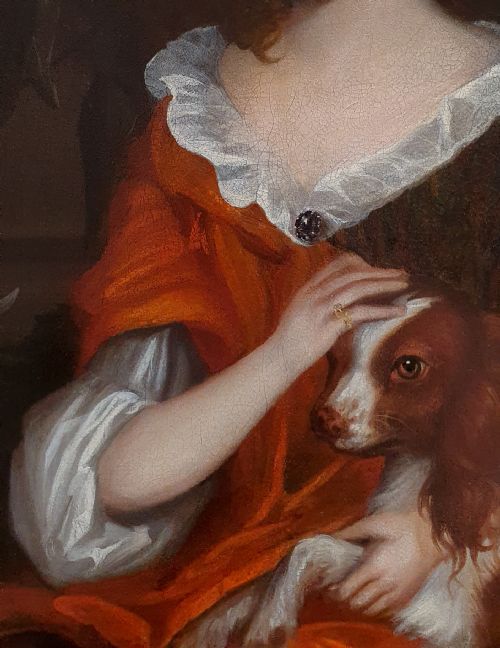 PORTRAIT OF A YOUNG GIRL WITH A SPANIEL C1695 ATTRIBUTED TO JOHANNES VERELST 16481734 - ADDITIONAL PHOTO 5