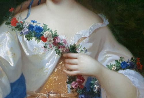 PORTRAIT OF THE COUNTESS DE MONTDIDIER HOLDING A JEWELLED MIRROR C1672 ATTRIBUTED TO HENRI GASCARS 16351701 OIL ON CANVAS PAINTING - ADDITIONAL PHOTO 5