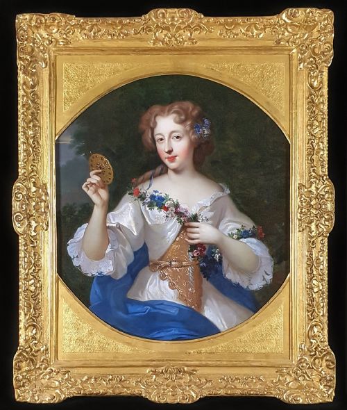 portrait of the countess de montdidier holding a jewelled mirror c1672 attributed to henri gascars 16351701 oil on canvas painting - CATEGORY: ANTIQUE ART - DATED 17TH CENTURY