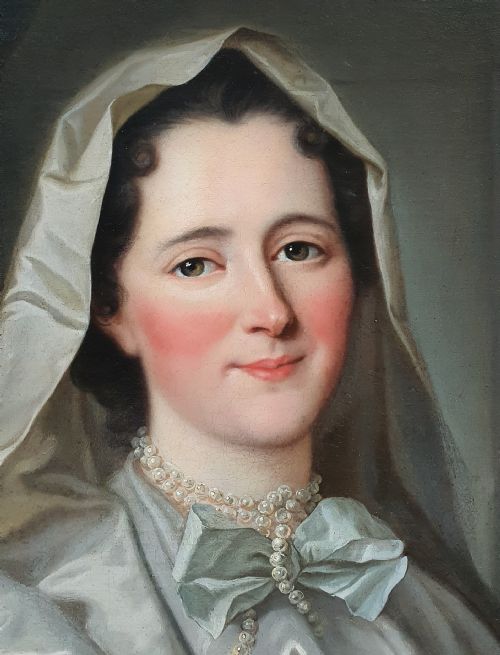 A LADY AS A VESTAL VIRGIN C1745 FOLLOWER OF JEAN RAOUX 16771734 ANTIQUE OIL ON CANVAS PAINTING - ADDITIONAL PHOTO 3