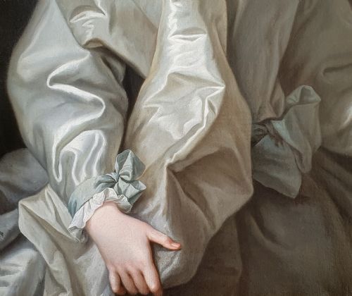 A LADY AS A VESTAL VIRGIN C1745 FOLLOWER OF JEAN RAOUX 16771734 ANTIQUE OIL ON CANVAS PAINTING - ADDITIONAL PHOTO 5