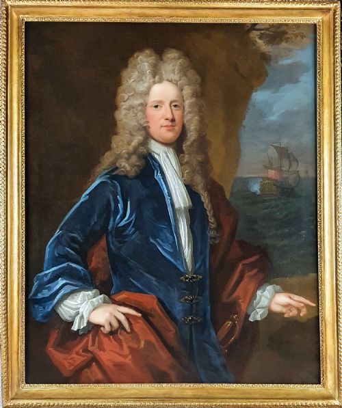 portrait of captain james moneypenny 16701721 c1715 by thomas gibson c16801751 antique oil on canvas - CATEGORY: ANTIQUE ART - DATED 18TH CENTURY