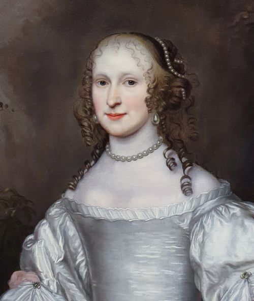 PORTRAIT OF CHARLOTTE STANLEY COUNTESS OF DERBY 15991664 C1648 SIGNED BY J DE LANGHE ACTIVE 16741693 ANTIQUE OIL ON CANVAS PAINTING - ADDITIONAL PHOTO 3