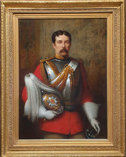 portrait of captain cecil alfred tufton otway 18451884 c1877 signed margaret thomas 18421929 antique oil on canvas painting - CATEGORY: ANTIQUE ART - DATED 19TH CENTURY