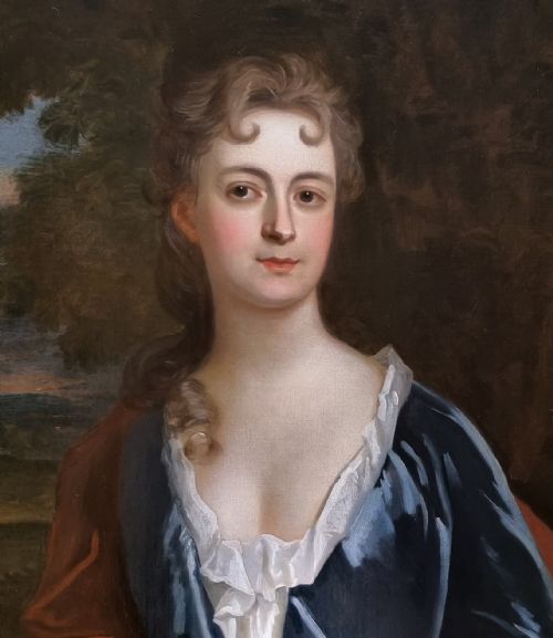 EARL MOUNTBATTEN COLLECTION C1705 PORTRAIT OF A LADY BY A FOUNTAIN CIRCLE OF SIR GODFREY KNELLER ANTIQUE OIL ON CANVAS PAINTING - ADDITIONAL PHOTO 4