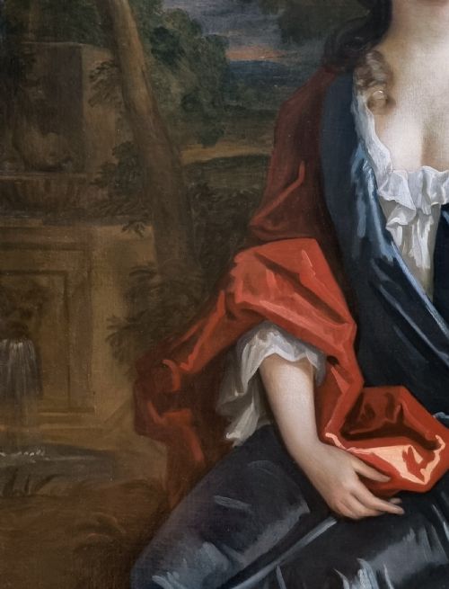 EARL MOUNTBATTEN COLLECTION C1705 PORTRAIT OF A LADY BY A FOUNTAIN CIRCLE OF SIR GODFREY KNELLER ANTIQUE OIL ON CANVAS PAINTING - ADDITIONAL PHOTO 5
