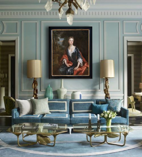 earl mountbatten collection c1705 portrait of a lady by a fountain circle of sir godfrey kneller antique oil on canvas painting - CATEGORY: ANTIQUE ART - DATED 18TH CENTURY