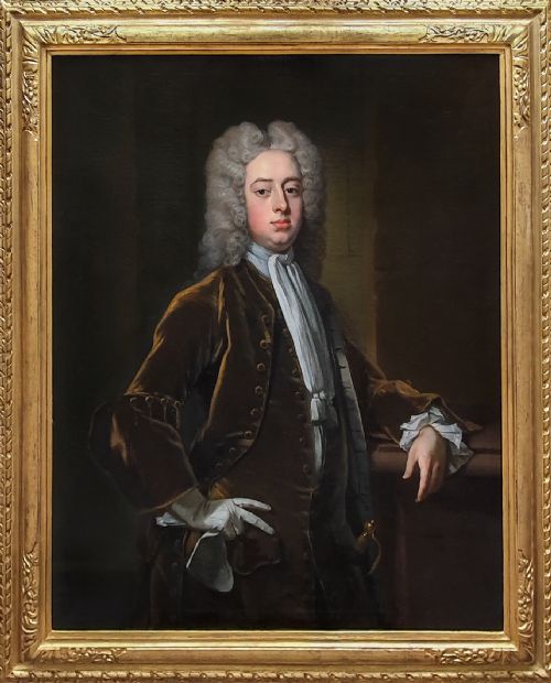 portrait of a gentleman holding gloves c1723 by michael dahl 16591743 antique oil on canvas painting - CATEGORY: ANTIQUE ART - DATED 18TH CENTURY
