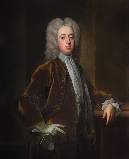 PORTRAIT OF A GENTLEMAN HOLDING GLOVES C1723 BY MICHAEL DAHL 16591743 ANTIQUE OIL ON CANVAS PAINTING - ADDITIONAL PHOTO 2
