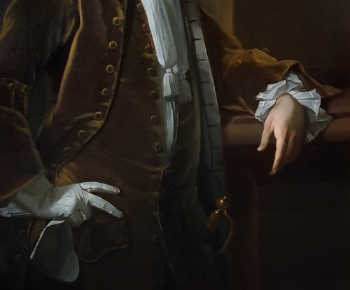 PORTRAIT OF A GENTLEMAN HOLDING GLOVES C1723 BY MICHAEL DAHL 16591743 ANTIQUE OIL ON CANVAS PAINTING - ADDITIONAL PHOTO 6