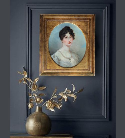 portrait of a lady in a white dress with pearl jewellery c1820 follower of henry wyatt 17941840 oil on canvas painting - CATEGORY: ANTIQUE ART - DATED 19TH CENTURY