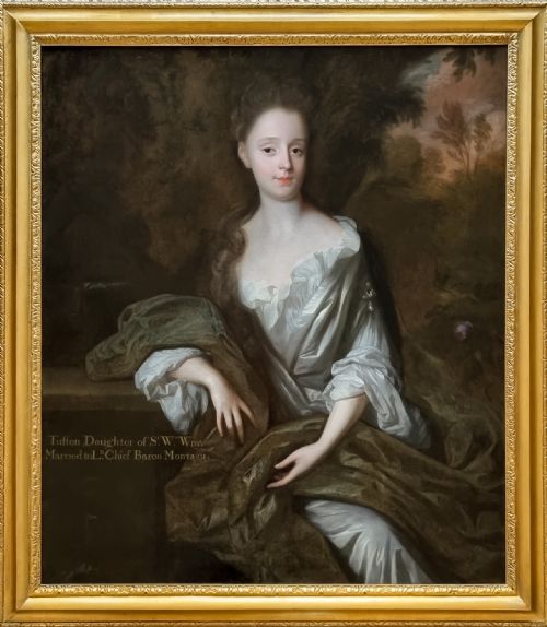 portrait of lady tufton wray 16671712 c1685 by herman verelst 16411702 antique oil on canvas painting - CATEGORY: ANTIQUE ART - DATED 17TH CENTURY