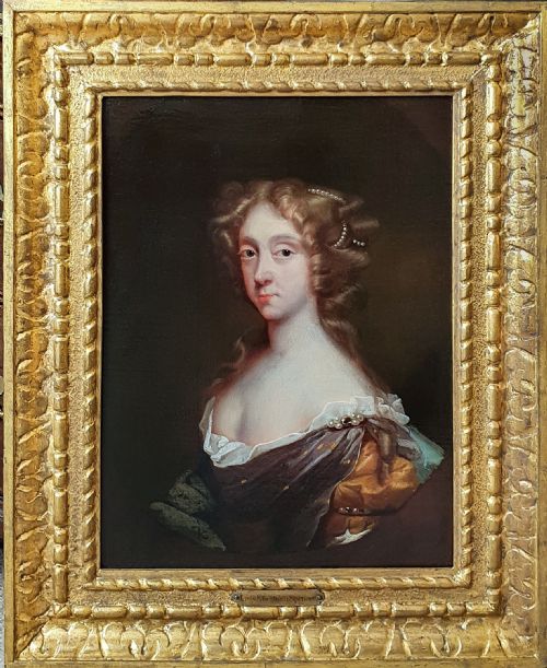 portrait of elizabeth spencer c1665 follower of sir peter lely 16181680 antique oil on canvas painting - CATEGORY: ANTIQUE ART - DATED 17TH CENTURY