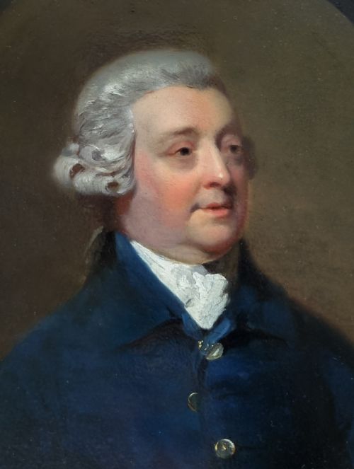 PORTRAIT OF A GENTLEMAN IN A BLUE COAT AND POWDERED WIG C1775 BY HENRY WALTON 17461813 OIL ON PANEL RARE EXAMPLE OF THE ARTIST'S WORK - ADDITIONAL PHOTO 3