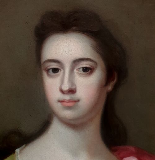 PORTRAIT OF A LADY IN A GREEN SILK DRESS C1710 CIRCLE OF MICHAEL DAHL 16571743 ANTIQUE OIL ON CANVAS PAINTING - ADDITIONAL PHOTO 6