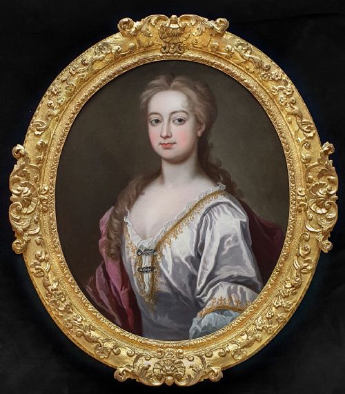 portrait of a lady c1725 circle of sir godfrey kneller 16461723 antique oil on canvas painting fine gilded carved frame - CATEGORY: ANTIQUE ART - DATED 18TH CENTURY
