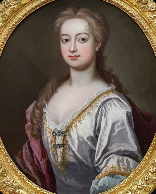 PORTRAIT OF A LADY C1725 CIRCLE OF SIR GODFREY KNELLER 16461723 ANTIQUE OIL ON CANVAS PAINTING FINE GILDED CARVED FRAME - ADDITIONAL PHOTO 3