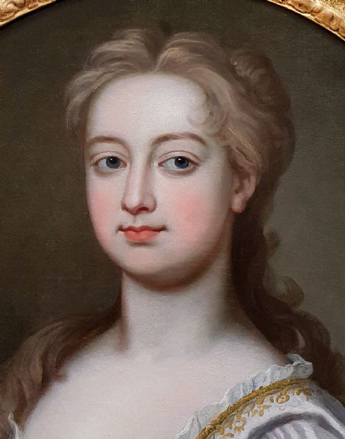 PORTRAIT OF A LADY C1725 CIRCLE OF SIR GODFREY KNELLER 16461723 ANTIQUE OIL ON CANVAS PAINTING FINE GILDED CARVED FRAME - ADDITIONAL PHOTO 5