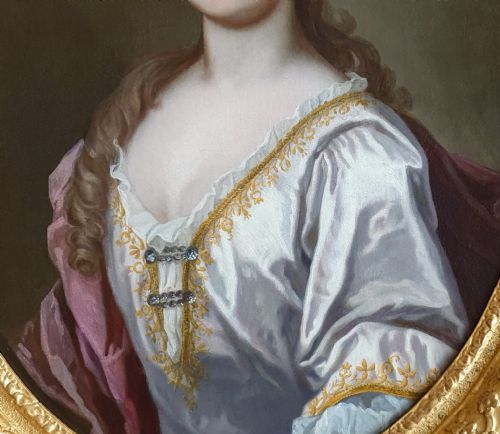 PORTRAIT OF A LADY C1725 CIRCLE OF SIR GODFREY KNELLER 16461723 ANTIQUE OIL ON CANVAS PAINTING FINE GILDED CARVED FRAME - ADDITIONAL PHOTO 7