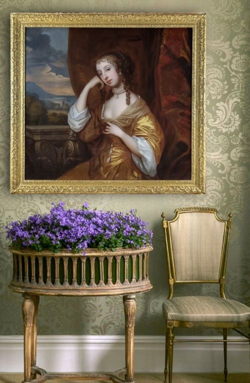 PORTRAIT OF MARGARET BROOKE LADY DENHAM C16421667 C1660S CIRCLE OF PETER LELY 161880 ANTIQUE OIL ON CANVAS PAINTING - ADDITIONAL PHOTO 1