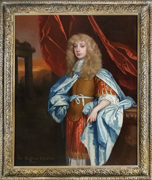 portrait of sir matthew dudley 2nd baronet of clopton c1675 attributed to john greenhill c16421676 antique oil on canvas painting - CATEGORY: ANTIQUE ART - DATED 17TH CENTURY