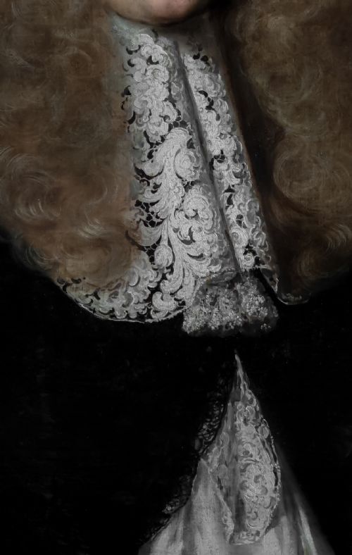 PORTRAIT OF A GENTLEMAN WITH LONG HAIR AND AN ELABORATE LACE COLLAR C16701675 BY JACOB FERDINAND VOET 16391689 OIL ON CANVAS PAINTING - ADDITIONAL PHOTO 5