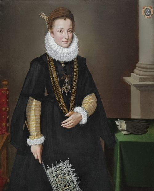 PORTRAIT OF A LADY HOLDING A VENETIAN LACE FAN C1595 CIRCLE OF FRANS POURBUS II 15691622 ANTIQUE OIL ON CANVAS PAINTING - ADDITIONAL PHOTO 2