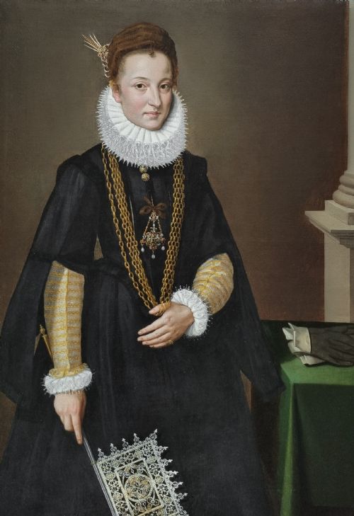 PORTRAIT OF A LADY HOLDING A VENETIAN LACE FAN C1595 CIRCLE OF FRANS POURBUS II 15691622 ANTIQUE OIL ON CANVAS PAINTING - ADDITIONAL PHOTO 3