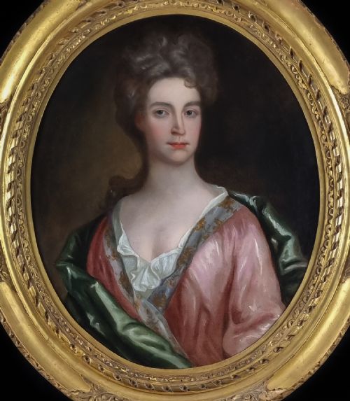 PORTRAIT OF A LADY IN A PINK SILK DRESS C1695 CIRCLE OF SIR GODFREY KNELLER 16461723 ANTIQUE OIL ON CANVAS PAINTING - ADDITIONAL PHOTO 2