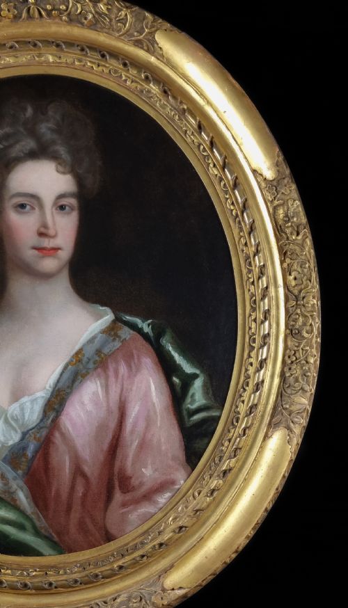 PORTRAIT OF A LADY IN A PINK SILK DRESS C1695 CIRCLE OF SIR GODFREY KNELLER 16461723 ANTIQUE OIL ON CANVAS PAINTING - ADDITIONAL PHOTO 3