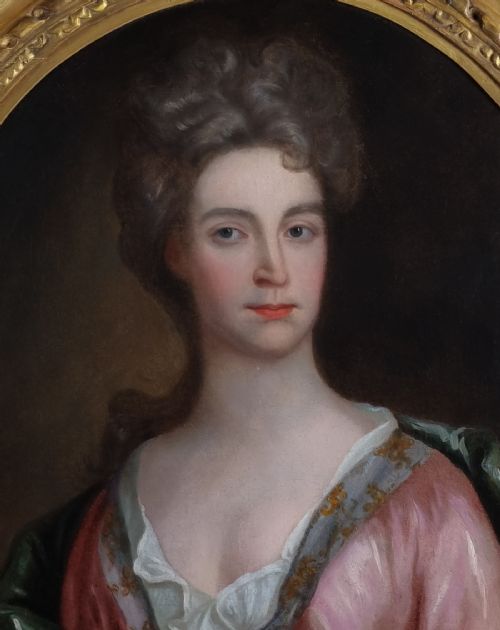PORTRAIT OF A LADY IN A PINK SILK DRESS C1695 CIRCLE OF SIR GODFREY KNELLER 16461723 ANTIQUE OIL ON CANVAS PAINTING - ADDITIONAL PHOTO 5