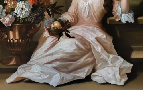 PORTRAIT OF A LADY WITH A VASE OF FLOWERS SIGNED DATED 1714 BY LONDON ARTIST RUDOLPHUS SCHMUTZ 1670C1715 ANTIQUE OIL ON CANVAS PAINTING RARE SIGNED WORK - ADDITIONAL PHOTO 3