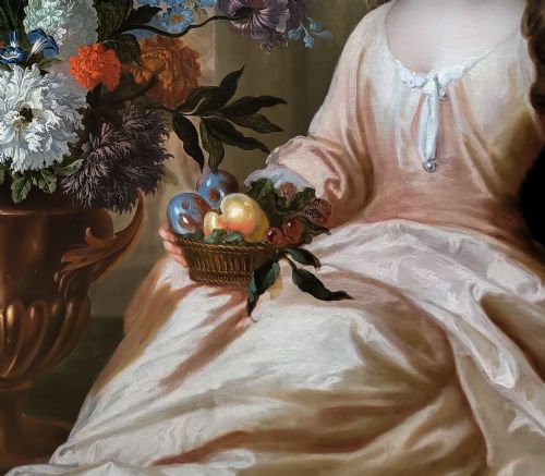 PORTRAIT OF A LADY WITH A VASE OF FLOWERS SIGNED DATED 1714 BY LONDON ARTIST RUDOLPHUS SCHMUTZ 1670C1715 ANTIQUE OIL ON CANVAS PAINTING RARE SIGNED WORK - ADDITIONAL PHOTO 4
