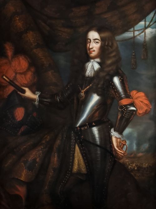 PORTRAIT OF KING WILLIAM III IN ARMOUR WITH A BATTLE IN THE DISTANCE C1680 CIRCLE OF JAN DE BAEN 16331702 OIL ON CANVAS PAINTING - ADDITIONAL PHOTO 2