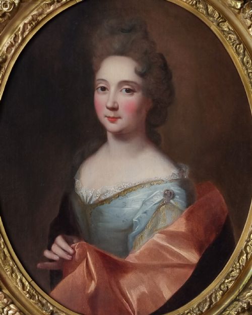 PORTRAIT OF A YOUNG LADY C1700 CIRCLE OF FRANOIS JOUVENET 16641749 ANTIQUE OIL PAINTING ON CANVAS FINE CARVED GILDED FRAME - ADDITIONAL PHOTO 1