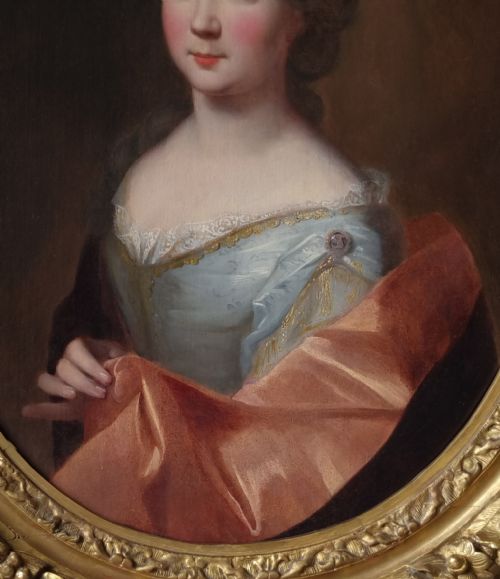 PORTRAIT OF A YOUNG LADY C1700 CIRCLE OF FRANOIS JOUVENET 16641749 ANTIQUE OIL PAINTING ON CANVAS FINE CARVED GILDED FRAME - ADDITIONAL PHOTO 3