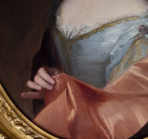 PORTRAIT OF A YOUNG LADY C1700 CIRCLE OF FRANOIS JOUVENET 16641749 ANTIQUE OIL PAINTING ON CANVAS FINE CARVED GILDED FRAME - ADDITIONAL PHOTO 4