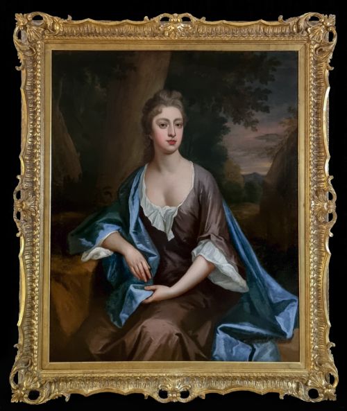 portrait of lady margaret aubrey nee lowther c16821692 by michael dahl 16561743 antique oil on canvas painting - CATEGORY: ANTIQUE ART - DATED 17TH CENTURY