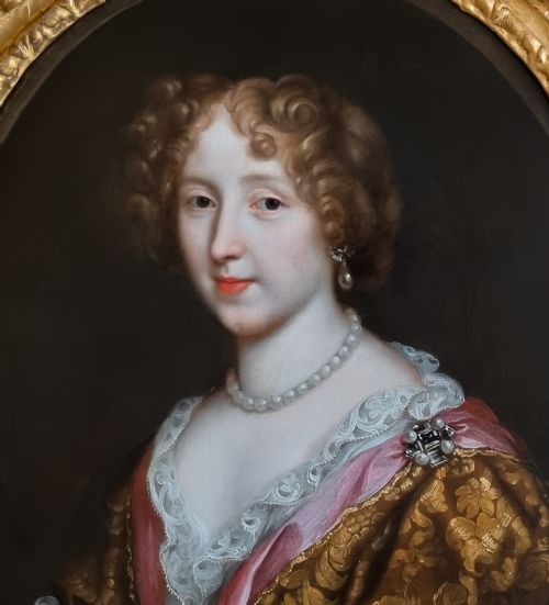 PORTRAIT OF A LADY HLNE FERRAND MARQUISE DE SAINT GERMAIN BEAUPR C1675 STUDIO OF PIERRE MIGNARD 16121695 ANTIQUE OIL PAINTING ON CANVAS FINE GILDED FRAME - ADDITIONAL PHOTO 5