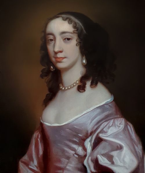 PORTRAIT OF A LADY IN A MAUVE DRESS C1660 CIRCLE OF PETER LELY 16181680 MANOR HOUSE PROVENANCE ANTIQUE OIL ON CANVAS PAINTING - ADDITIONAL PHOTO 5