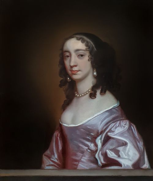 PORTRAIT OF A LADY IN A MAUVE DRESS C1660 CIRCLE OF PETER LELY 16181680 MANOR HOUSE PROVENANCE ANTIQUE OIL ON CANVAS PAINTING - ADDITIONAL PHOTO 6