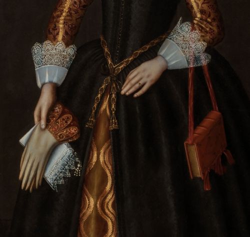 PORTRAIT OF A NOBLE GIRL AGED 9 IN A BLACK DRESS LACE RUFF CUFFS DATED 1619 CIRCLE OF CORNELIS VAN DER VOORT 1576 1624 OIL ON CRADLED PANEL PAINTING - ADDITIONAL PHOTO 5