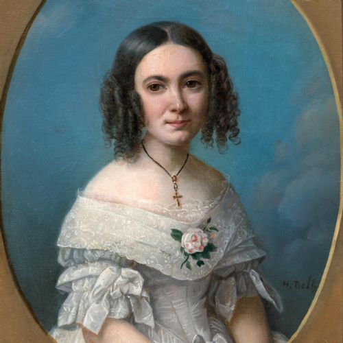PORTRAIT OF A YOUNG LADY IN A WHITE DRESS 1840S HEINRICH BELTZ 18011869 OIL ON CANVAS PAINTING SIGNED - ADDITIONAL PHOTO 3