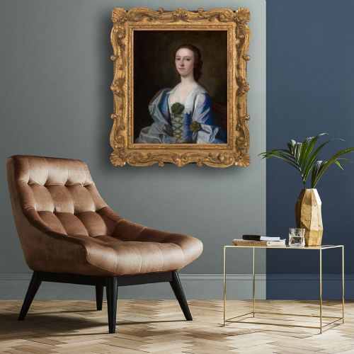 DATED 1752 SIGNED PORTRAIT OF A LADY IN A BLUE AND PINK SILK DRESS POSSIBLY MRS ROWE BY HENRY PICKERING C1720177071 OIL ON CANVAS PAINTING - ADDITIONAL PHOTO 1