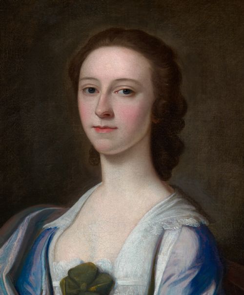 DATED 1752 SIGNED PORTRAIT OF A LADY IN A BLUE AND PINK SILK DRESS POSSIBLY MRS ROWE BY HENRY PICKERING C1720177071 OIL ON CANVAS PAINTING - ADDITIONAL PHOTO 4